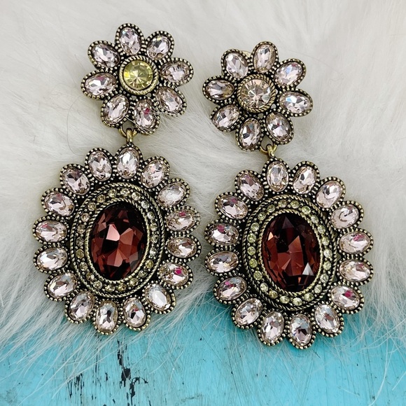 Heidi Daus Dazzling Delight Pink and Brown Floral Earrings - Picture 1 of 9